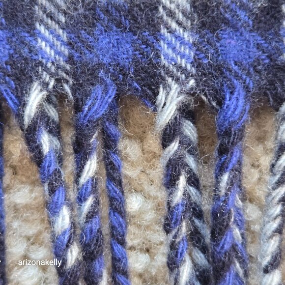 Enzo Mantovani Cashmere Scarf Blue Black Plaid Checks - Picture 5 of 10